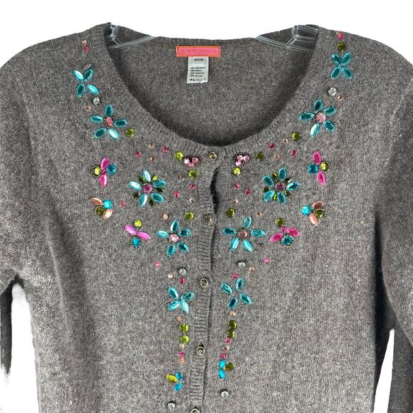 Glam Souls Cashmere Wool Blend Cardigan Rhinestone Brown Size S/M - Picture 3 of 9